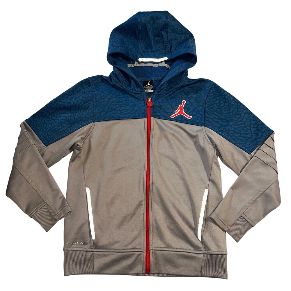 Air Jordan Boys Hoodie Full Zip Hooded Sweatshirt Top Blue Gray Athletic Large